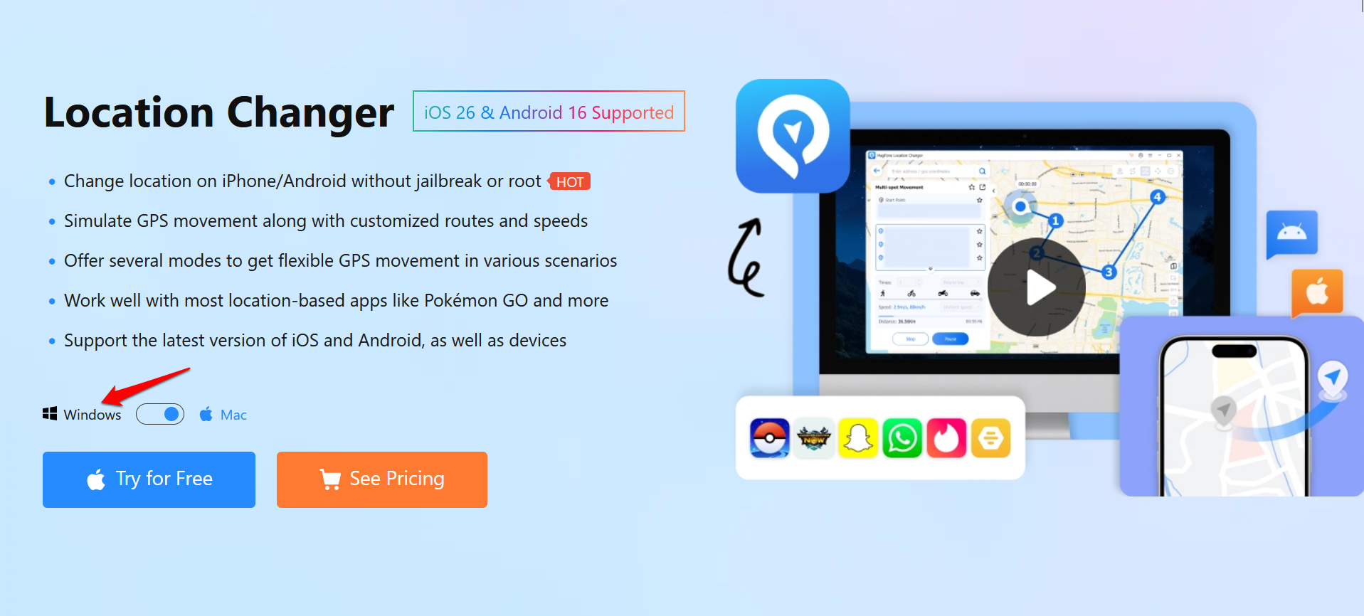 MagFone Android Location Changer Interface